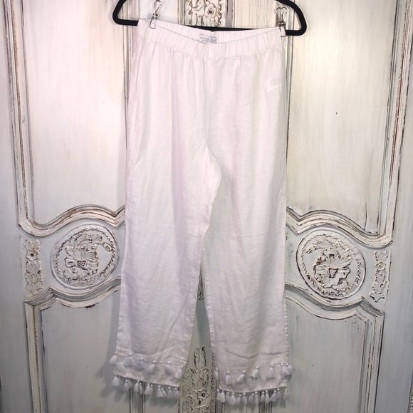 Rachel Zoe 100% Linen Hem Embellished Elastic Waist Pull On Pants Size XS - Picture 1 of 10